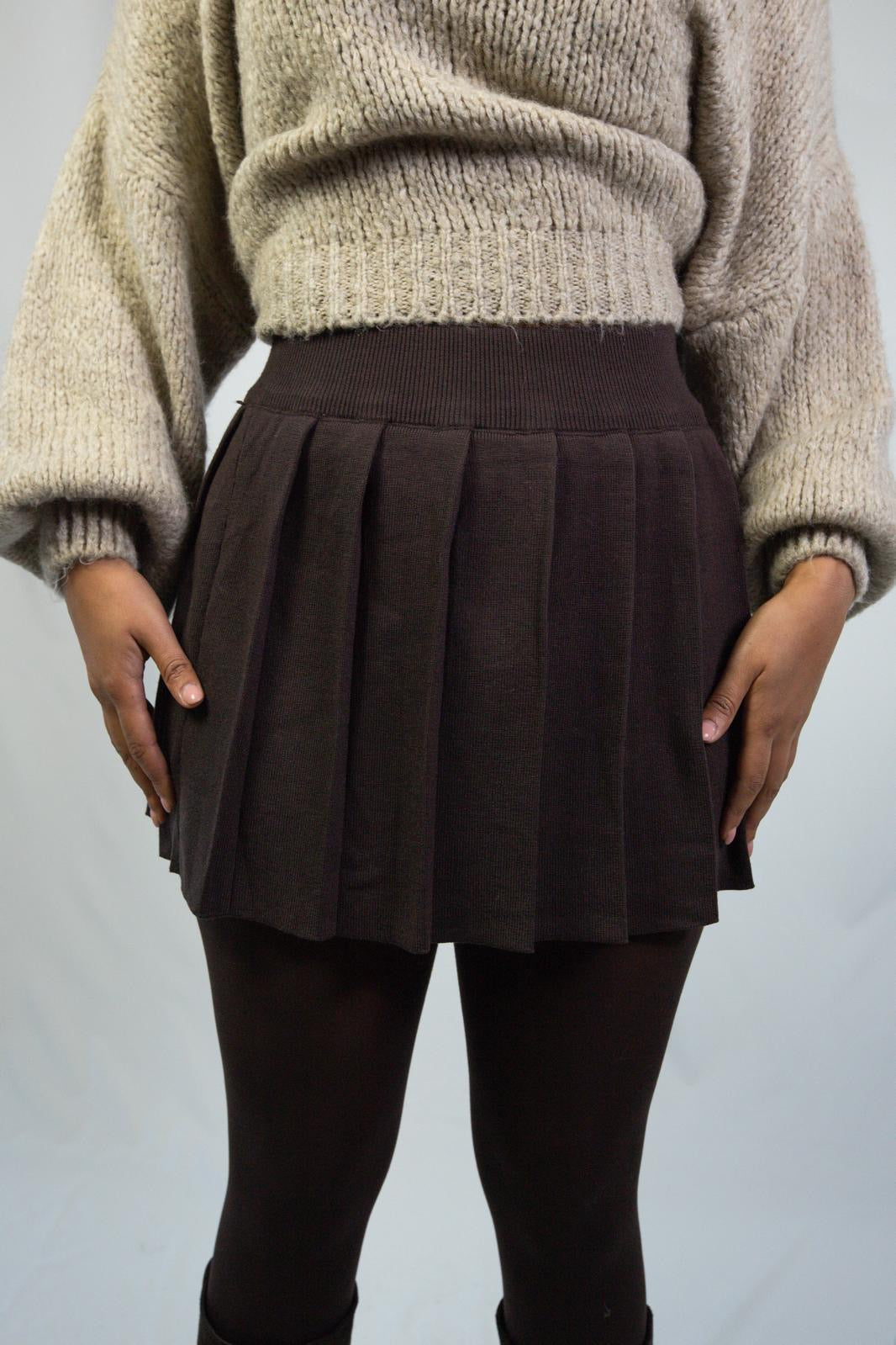 Dark Brown Pleated Mini Skirt