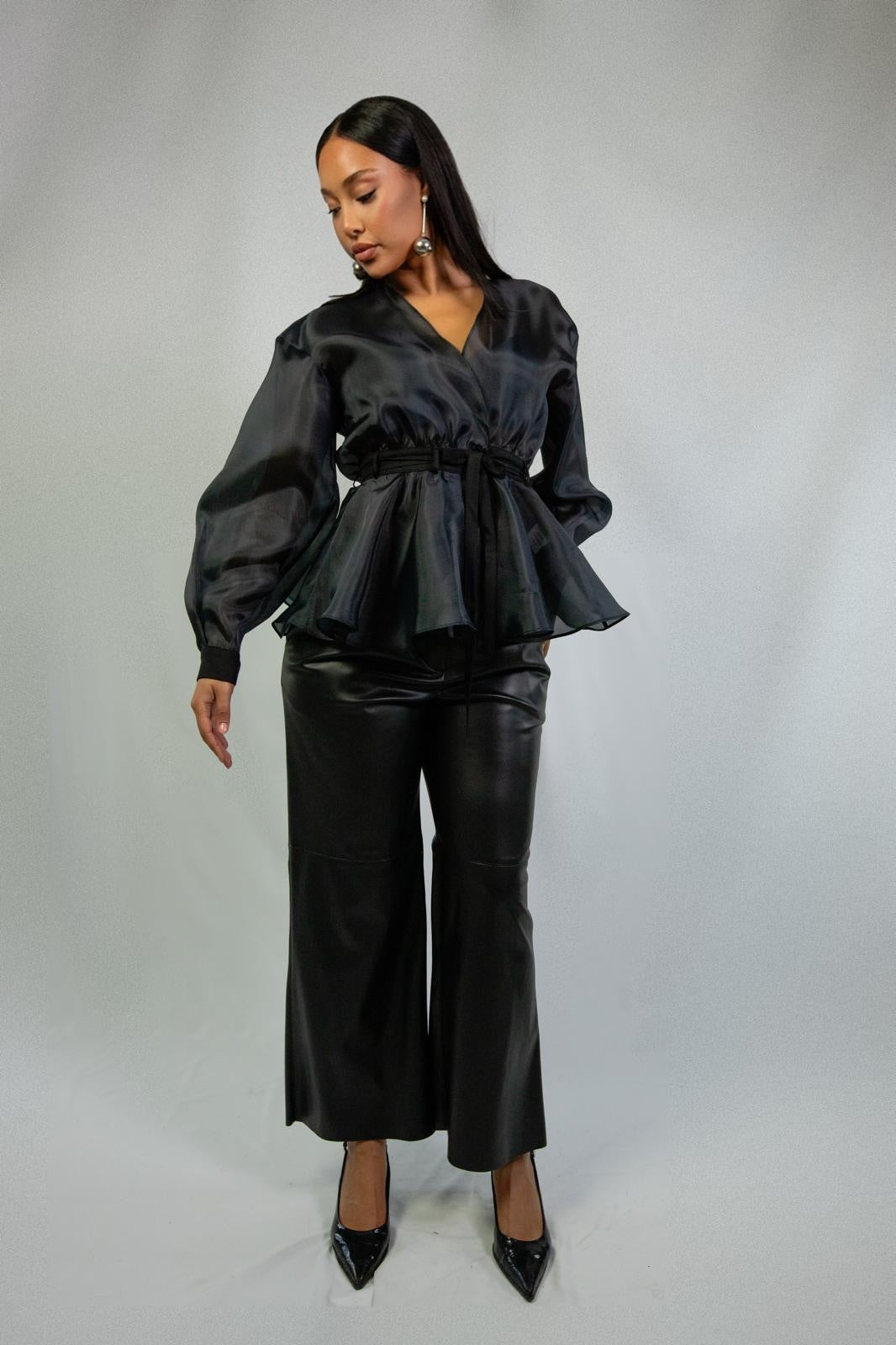 Satin Wrap Peplum Top