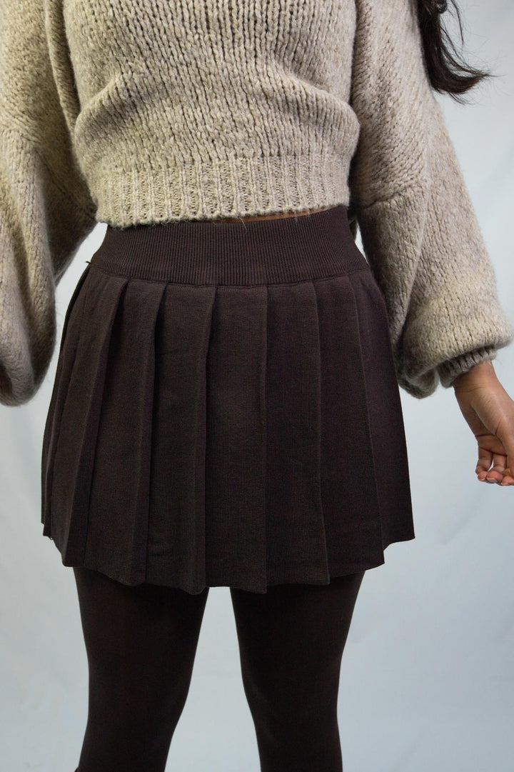 Dark Brown Pleated Mini Skirt
