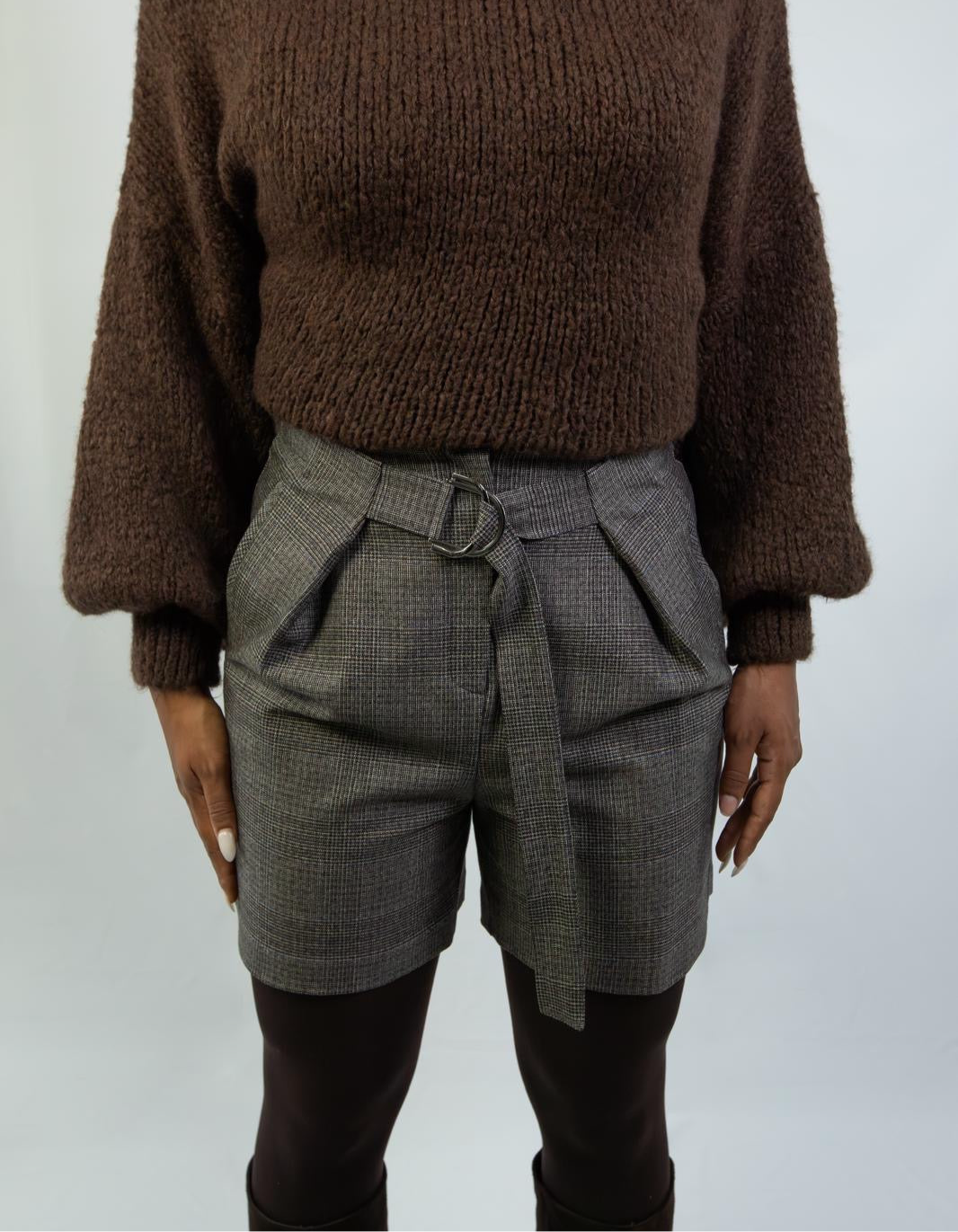 Tailored Checkered High-Waist Shorts