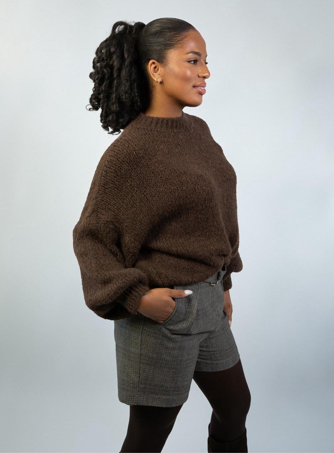 Tailored Checkered High-Waist Shorts