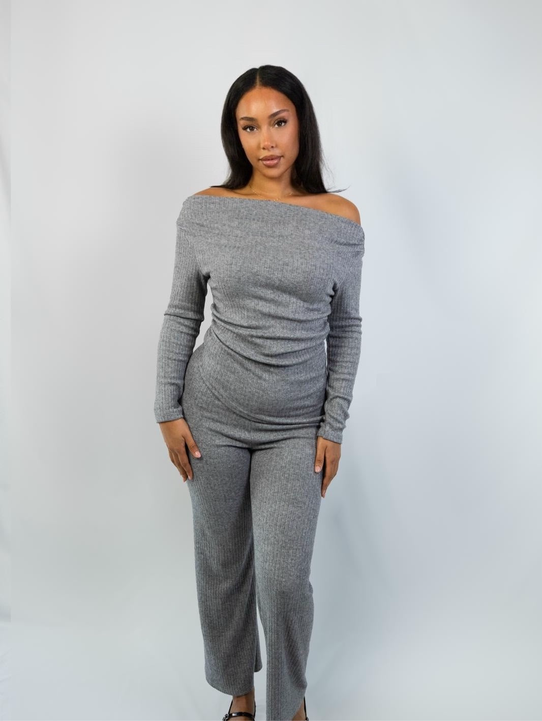 Off-Shoulder Ribbed Co-ord Set
